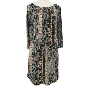 Tiana B Dress Womens 12 Black Mini Animal Print Leopard Long Sleeve Stretch